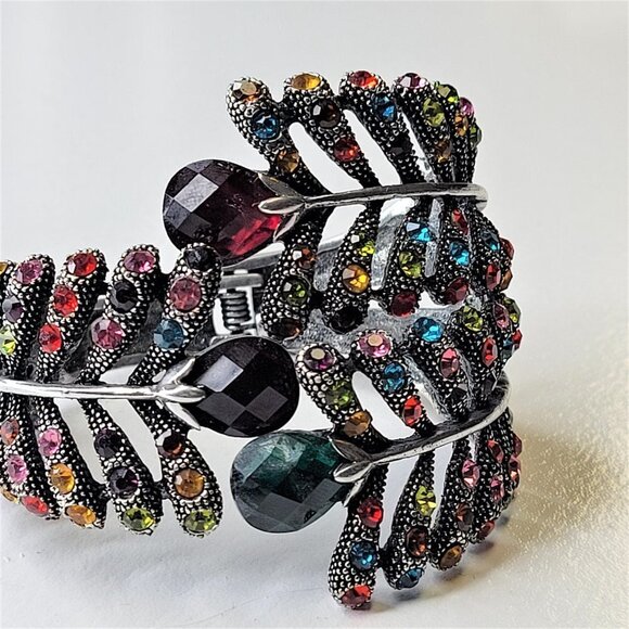 Multicolored Rhinestone Hinged Cuff Bracelet - Picture 11 of 13
